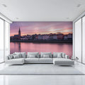 Pink Sunset European Cityscape Mural Wallpaper — Architectural Mural Mural Wallpaper - pure wallpaper artwork