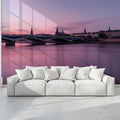 Twilight River Bridge Mural Wallpaper — Urban Sunset Skyline Mural Wallpaper - pure wallpaper artwork