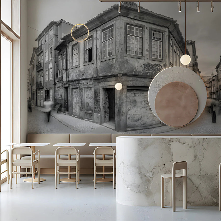 Old Street Corner Mural Wallpaper — Nostalgic Urban Photography Mural Wallpaper