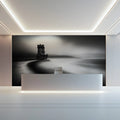 Tower in Coastal Mist Mural Wallpaper — Moody Monochrome Art Mural Wallpaper - pure wallpaper artwork