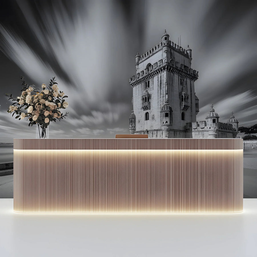 Belém Tower Coastal Mural Wallpaper — Dramatic Monochrome Architecture Mural Wallpaper