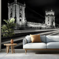Lisbon Tower Night Light Trails Mural Wallpaper — Urban Monochrome Mural Wallpaper - pure wallpaper artwork