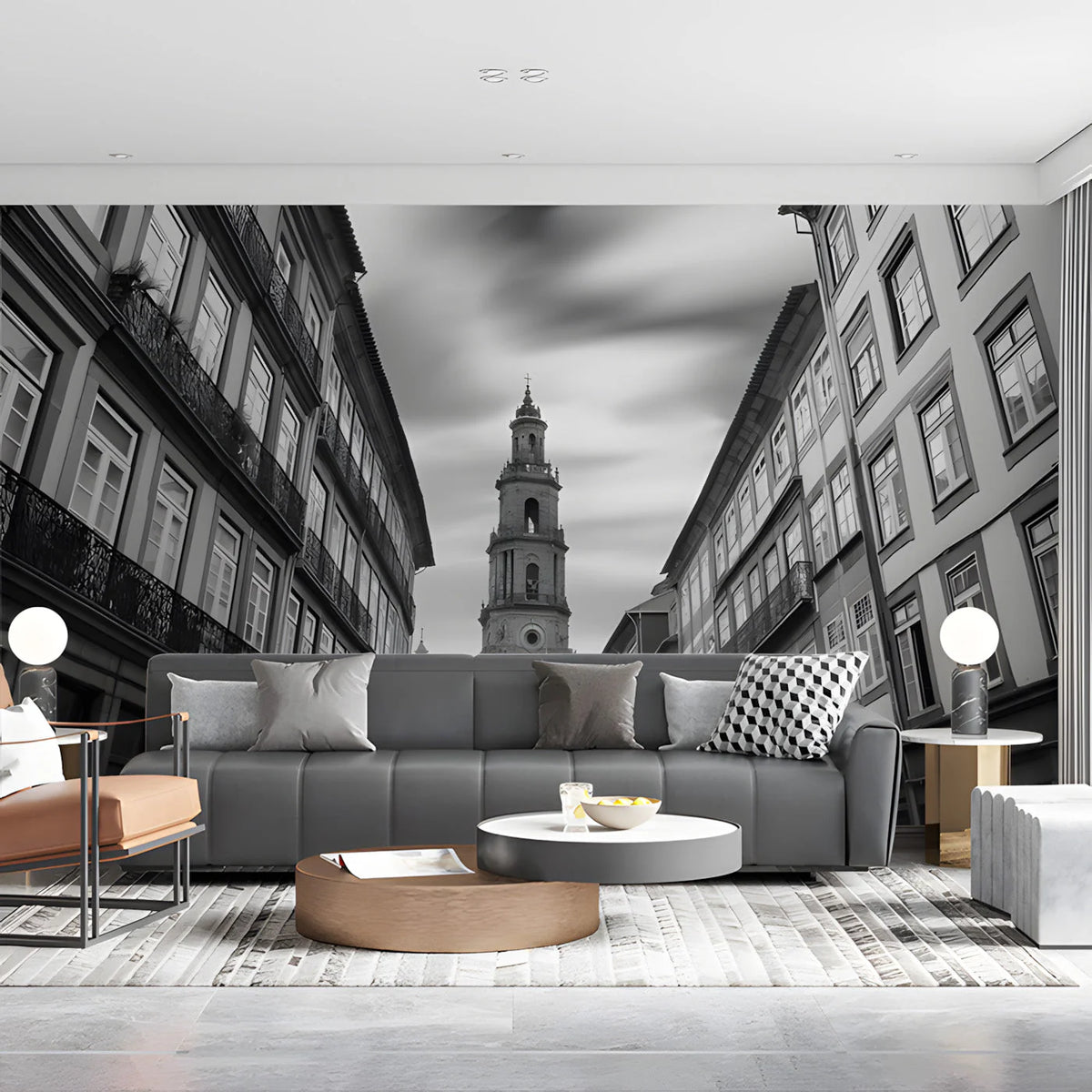 European Architecture City Mural Wallpaper — Monochromatic Tower Mural Wallpaper - pure wallpaper artwork