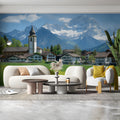 Swiss Alpine Village Mural Wallpaper —Scenic Mountain Landscape Mural Wallpaper - pure wallpaper artwork