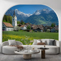 Swiss Alpine Village Mural Wallpaper — Scenic Mountain View Mural Wallpaper - pure wallpaper artwork
