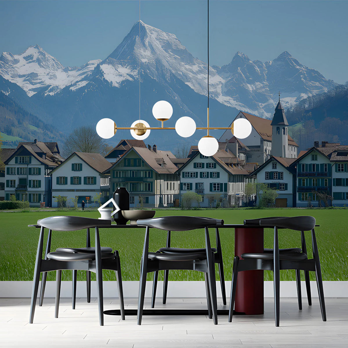 Alpine Village Mountain Landscape Mural Wallpaper - pure wallpaper artwork