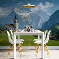 Swiss Alpine Village Mural Wallpaper —Scenic Mountain View Mural Wallpaper - pure wallpaper artwork