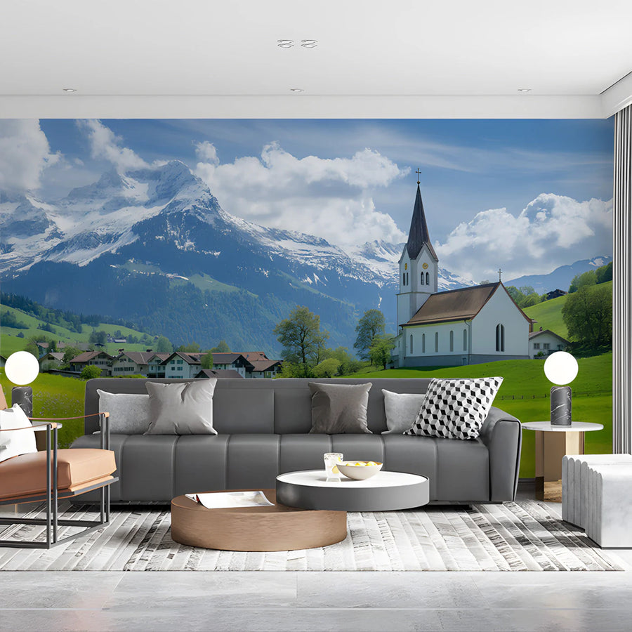 Alpine Village Mural Wallpaper —Scenic Mountain Landscape Mural Wallpaper