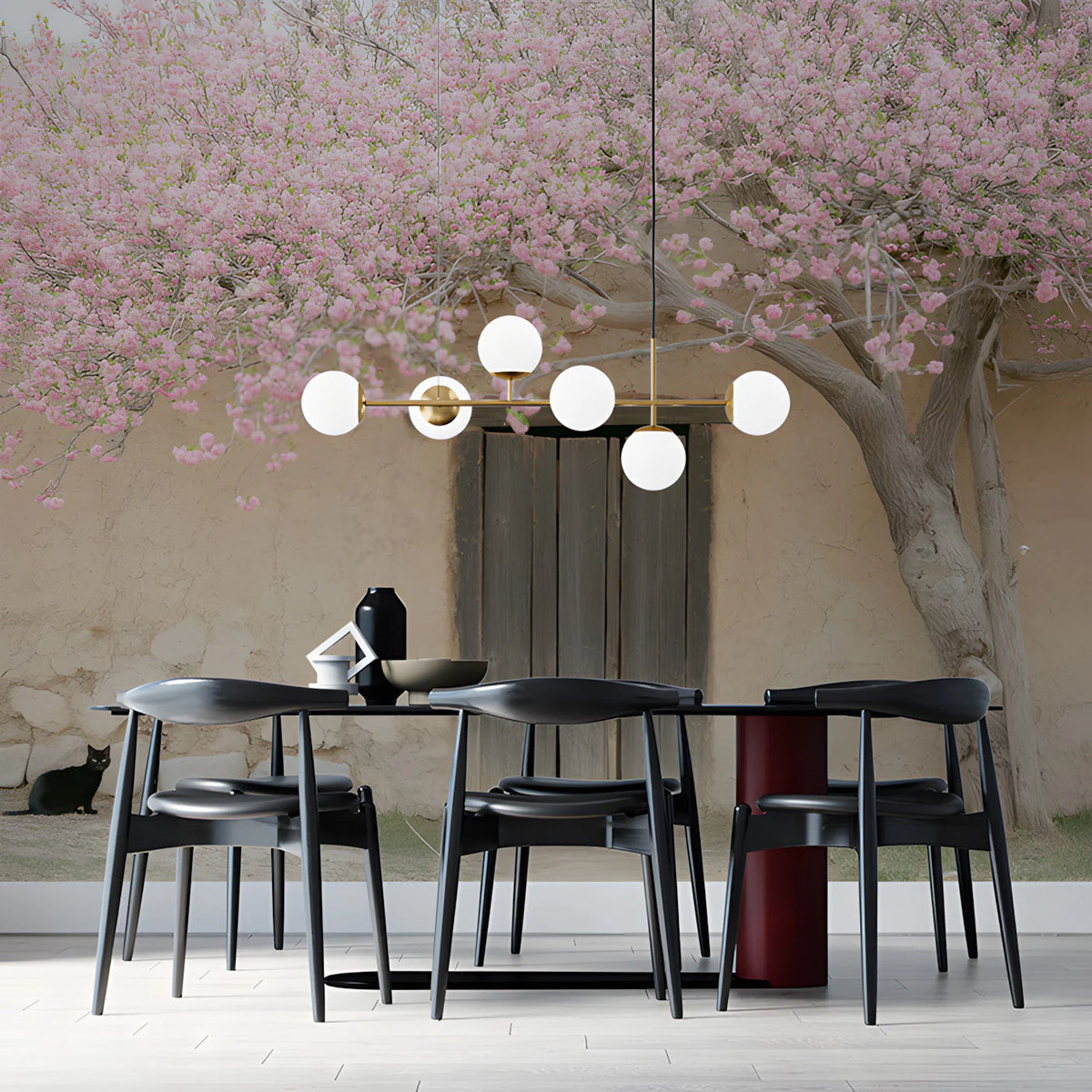 Blooming Cherry Blossom Courtyard Mural Wallpaper - pure wallpaper artwork