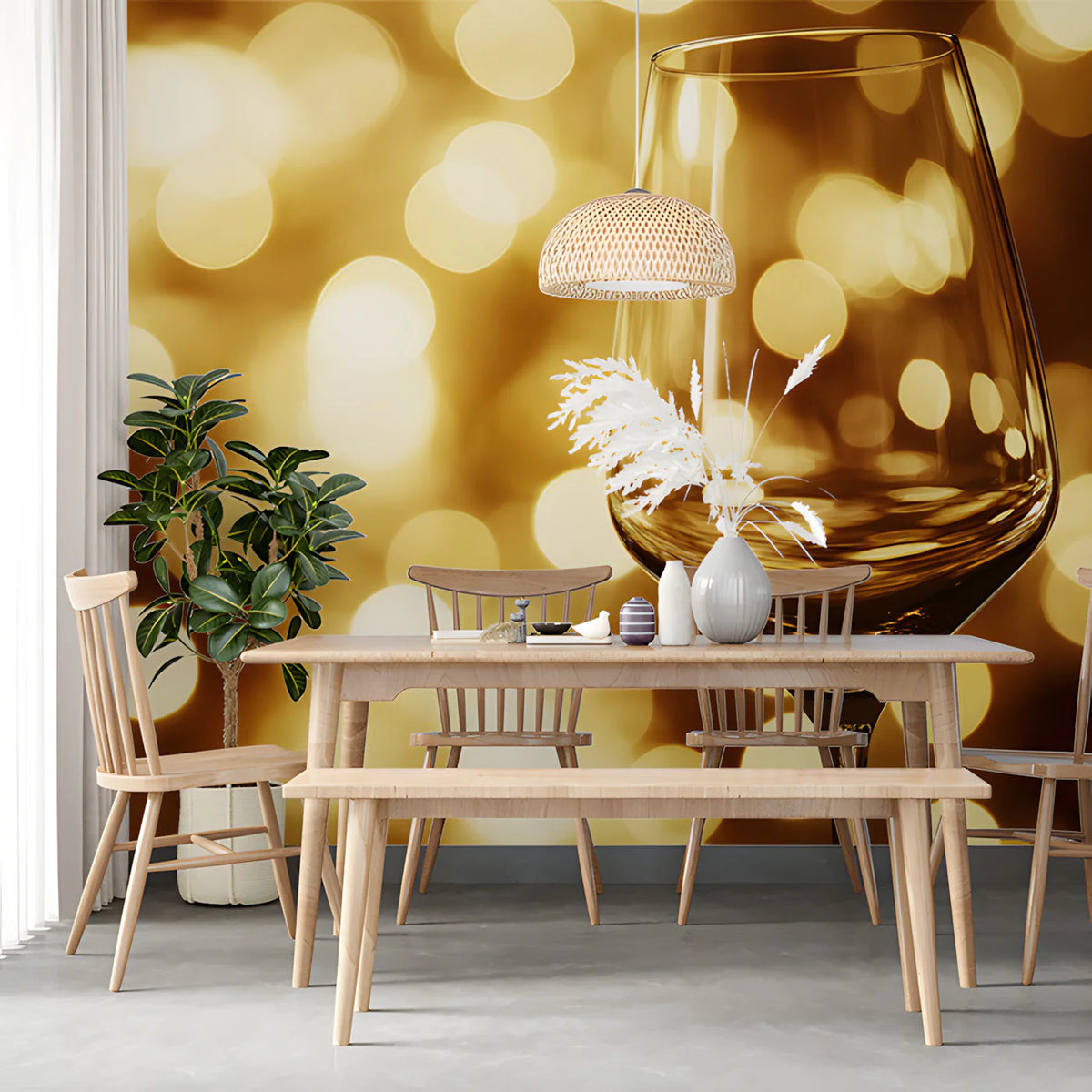 Golden Bokeh Wine Glass Mural Wallpaper — Opulent Wall Decor Mural Wallpaper - pure wallpaper artwork