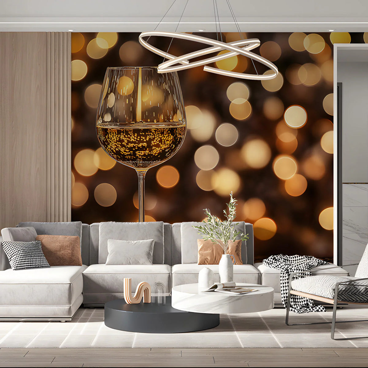 Golden Bokeh Wine Glass Mural Wallpaper — Festive Modern Decor Mural Wallpaper - pure wallpaper artwork