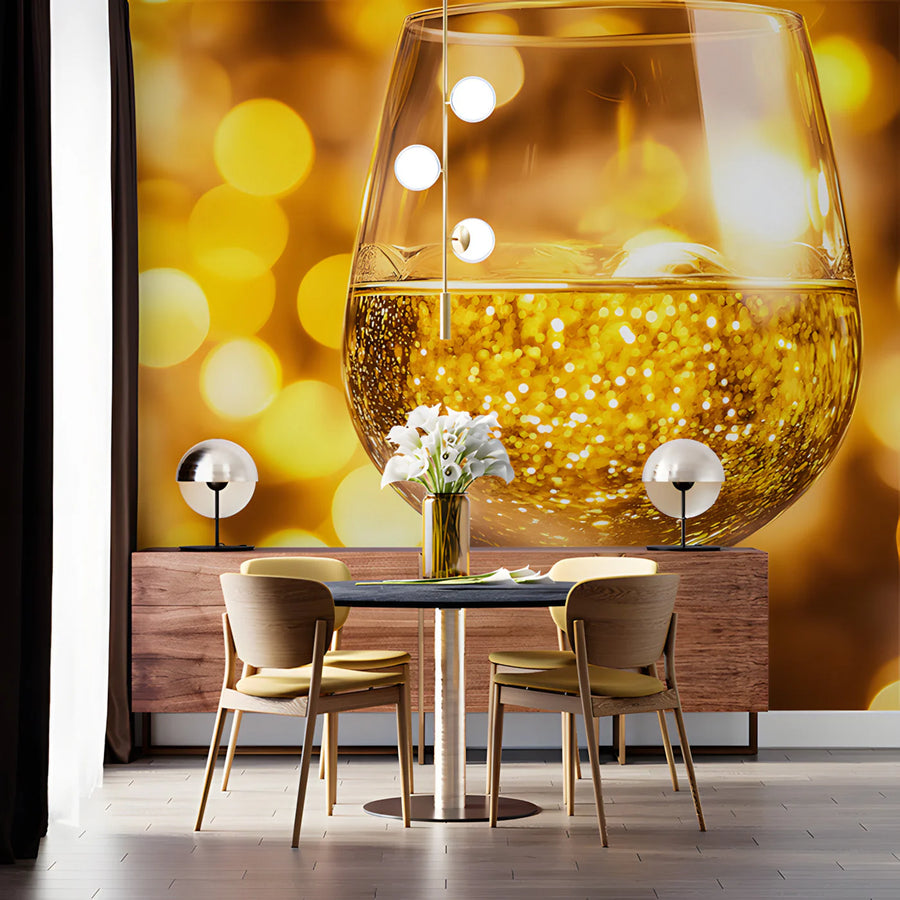 Golden Bokeh Wine Glass Mural Wallpaper — Opulent Wall Decor Mural Wallpaper