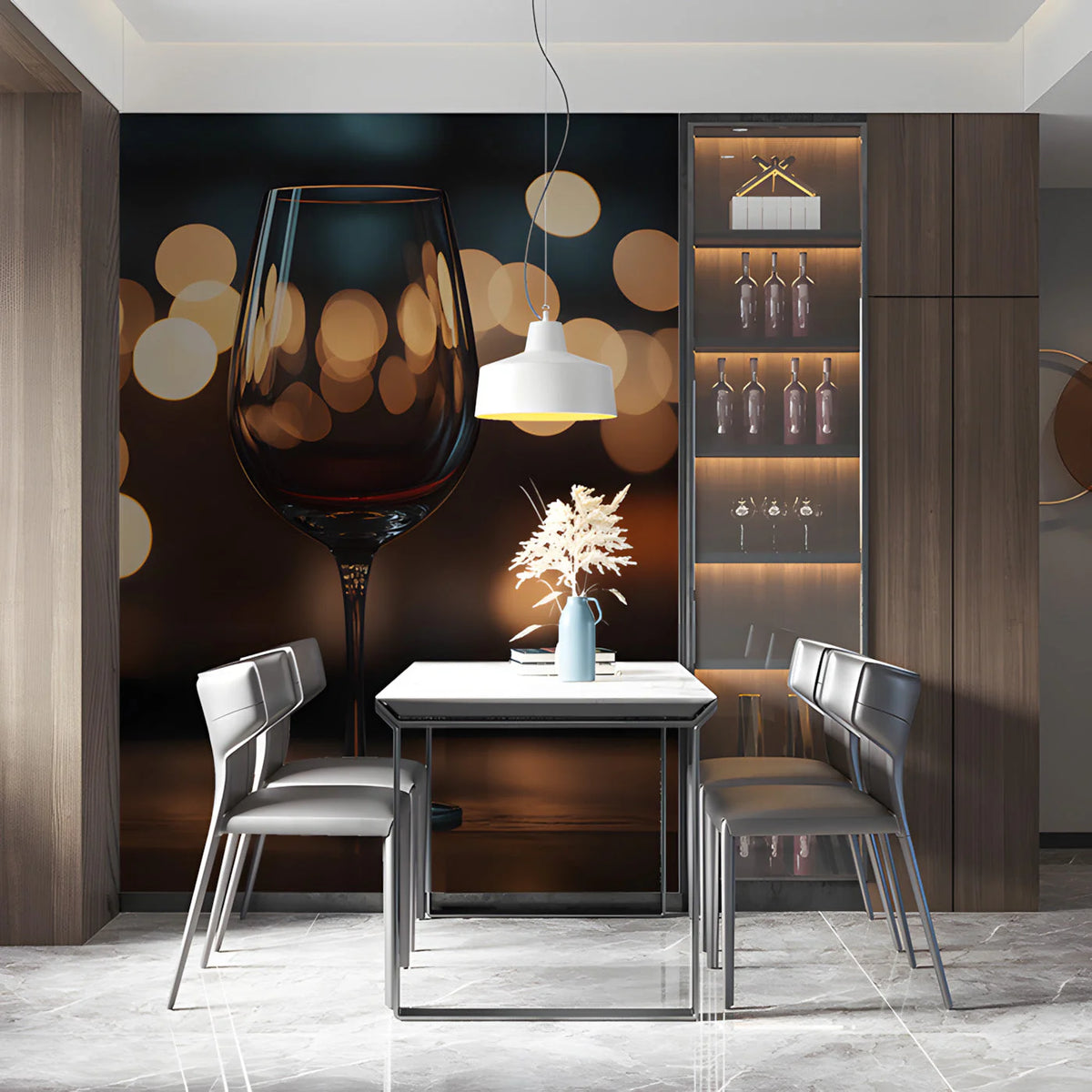 Golden Bokeh Wine Glass Mural Wallpaper — Warm Evening Glow Mural Wallpaper - pure wallpaper artwork