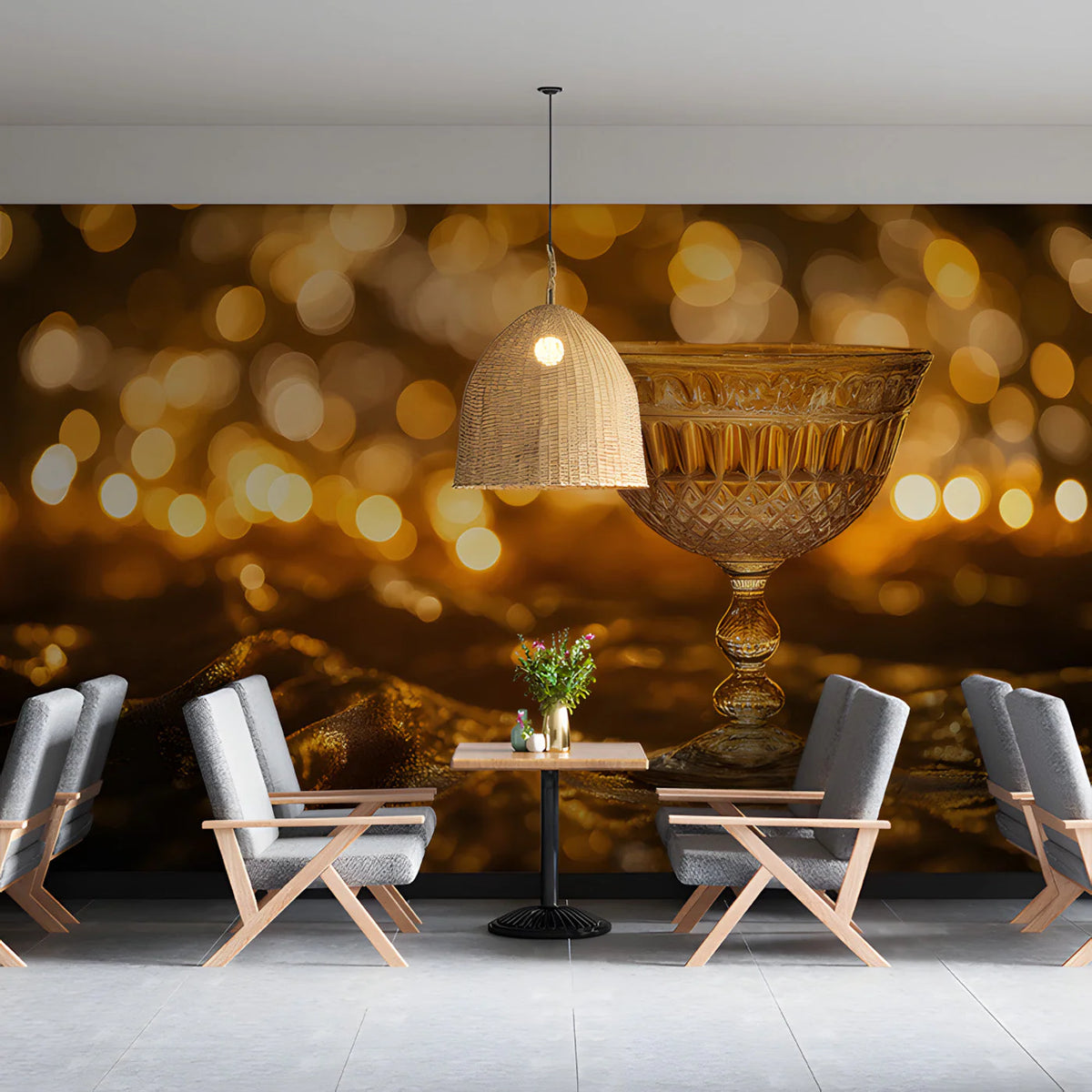 Golden Chalice Bokeh Mural Wallpaper — Opulent Celebration Style Mural Wallpaper - pure wallpaper artwork