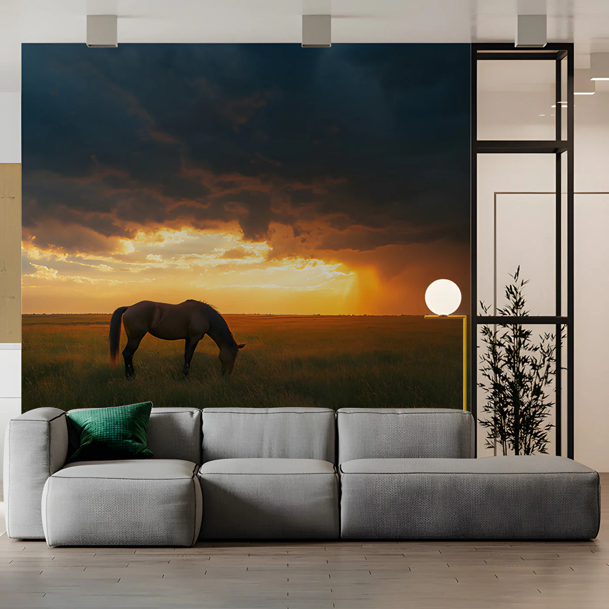 Grazing Horse at Sunset Landscape Mural Wallpaper - pure wallpaper artwork