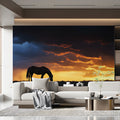Horse Grazing at Sunset Mural Wallpaper — Moody Nature Design Mural Wallpaper - pure wallpaper artwork