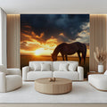 Grazing Horse at Sunset Mural Wallpaper — Atmospheric Landscape Mural Wallpaper - pure wallpaper artwork