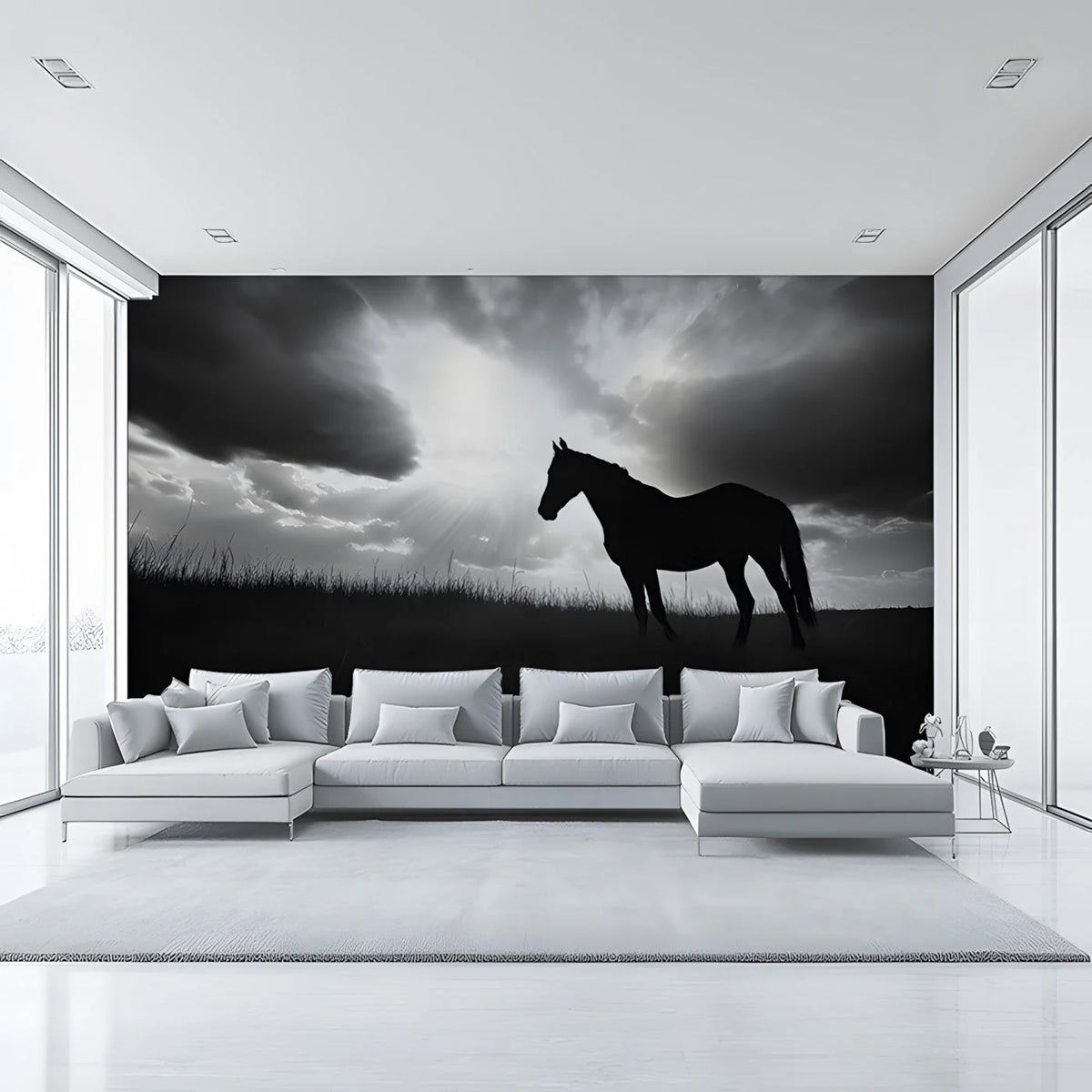 Galloping Horse Silhouette Mural Wallpaper — High Contrast Noir Mural Wallpaper - pure wallpaper artwork