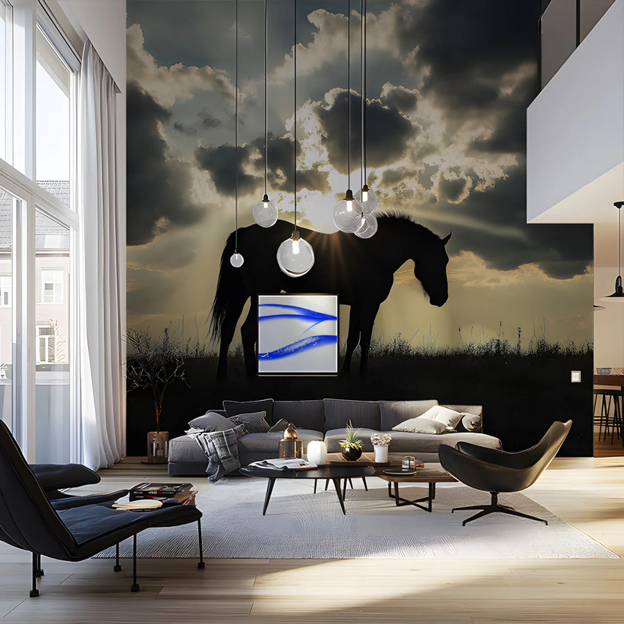 Galloping Horse Silhouette Mural Wallpaper —Moody Dusk Scene Mural Wallpaper
