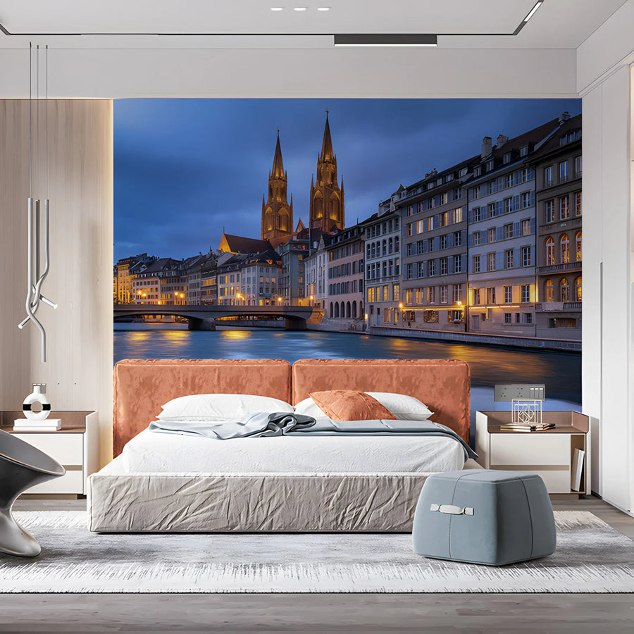 Gothic Cathedral Cityscape Mural Wallpaper —Moody Urban Scene Mural Wallpaper