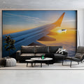Golden Hour Airplane Wing Mural Wallpaper —Sunset Sky View Mural Wallpaper - pure wallpaper artwork