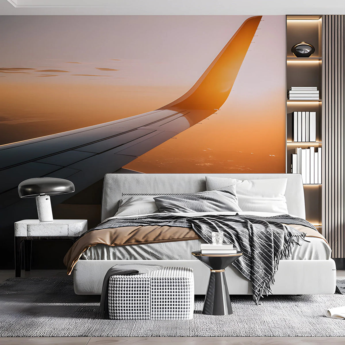 Airplane Wing at Sunset Mural Wallpaper — Warm Horizon Design Mural Wallpaper - pure wallpaper artwork
