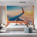 Airplane Wing at Sunset Sky Mural Wallpaper — Dreamy Travel Mural Wallpaper - pure wallpaper artwork