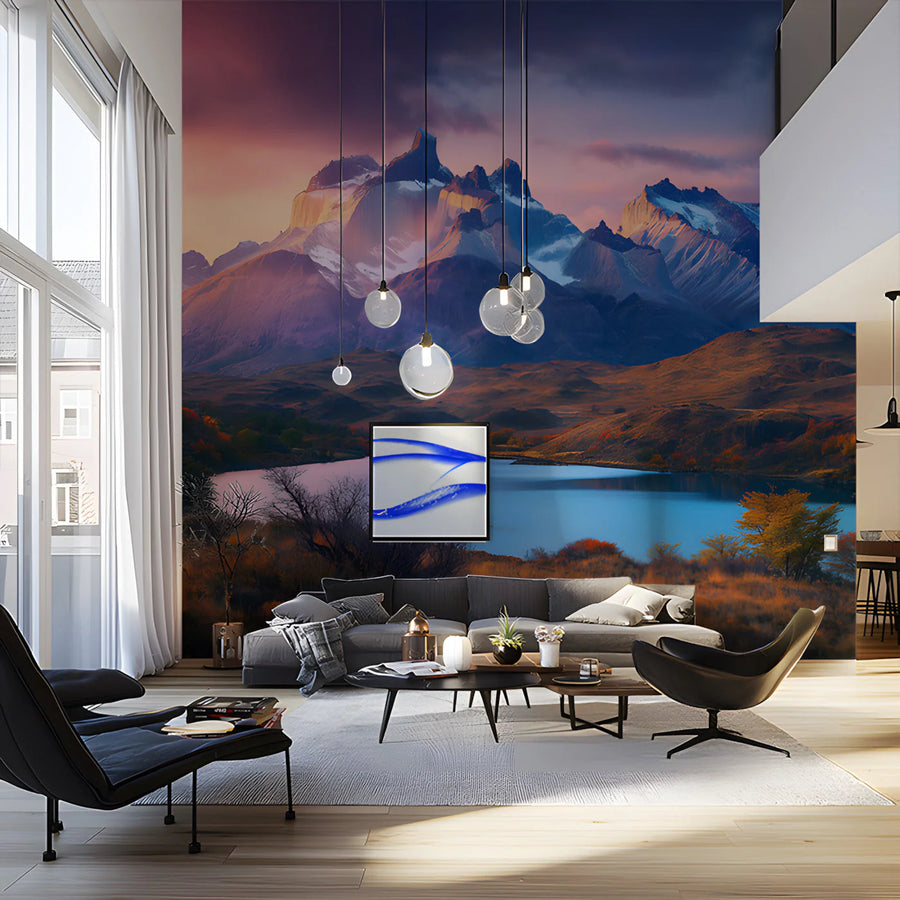 Patagonian Sunset Peaks Mural Wallpaper —Scenic Landscape Mural Wallpaper