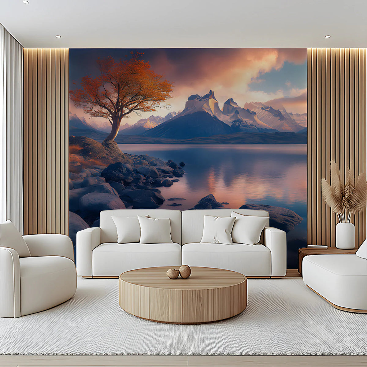Autumn Mountain Vista Mural Wallpaper — Warm Scenic Decor Mural Wallpaper - pure wallpaper artwork