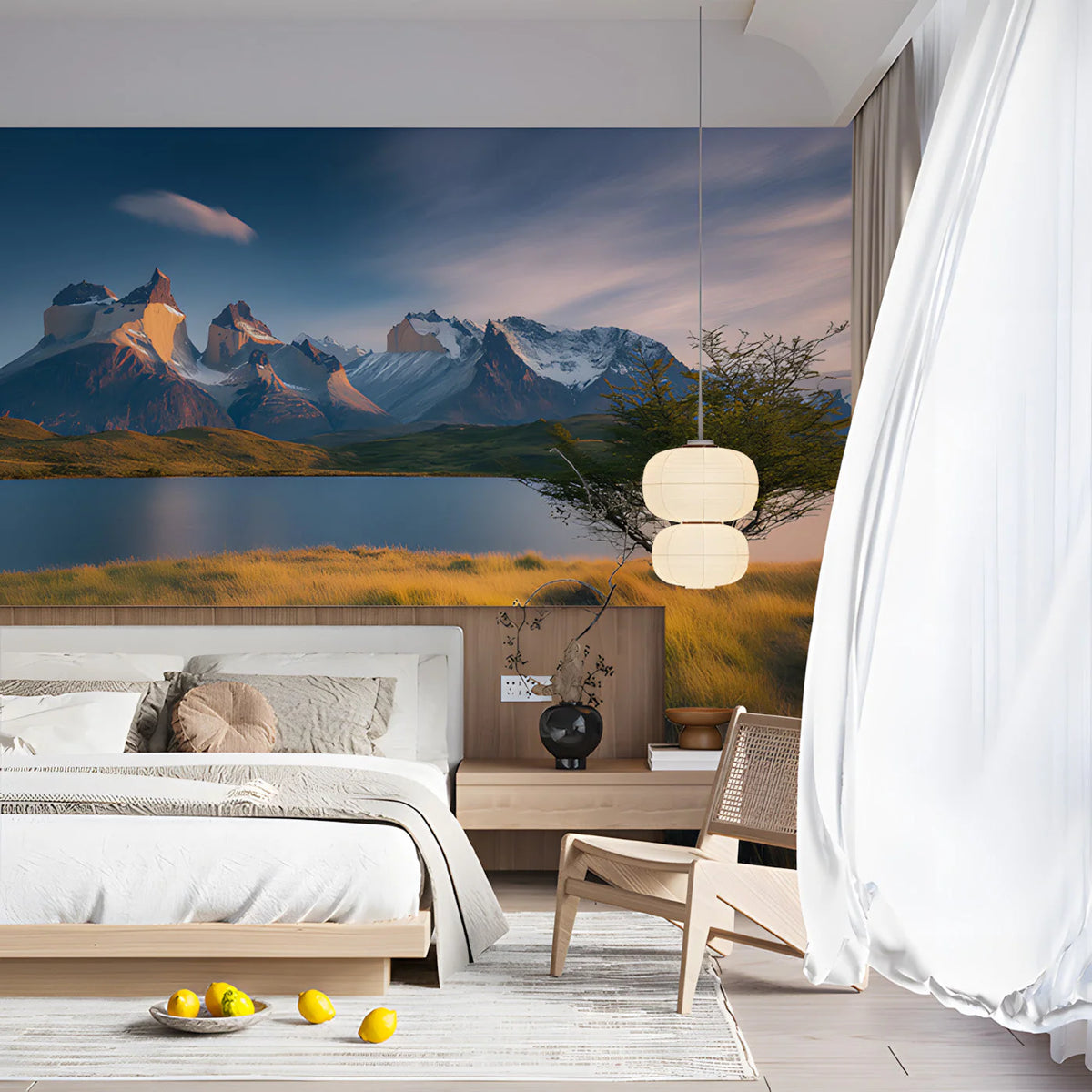 Patagonia Mountain Lake Mural Wallpaper — Panoramic Landscape Mural Wallpaper - pure wallpaper artwork