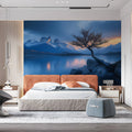 Lone Tree Mountain Lake Mural Wallpaper — Atmospheric Landscape Mural Wallpaper - pure wallpaper artwork