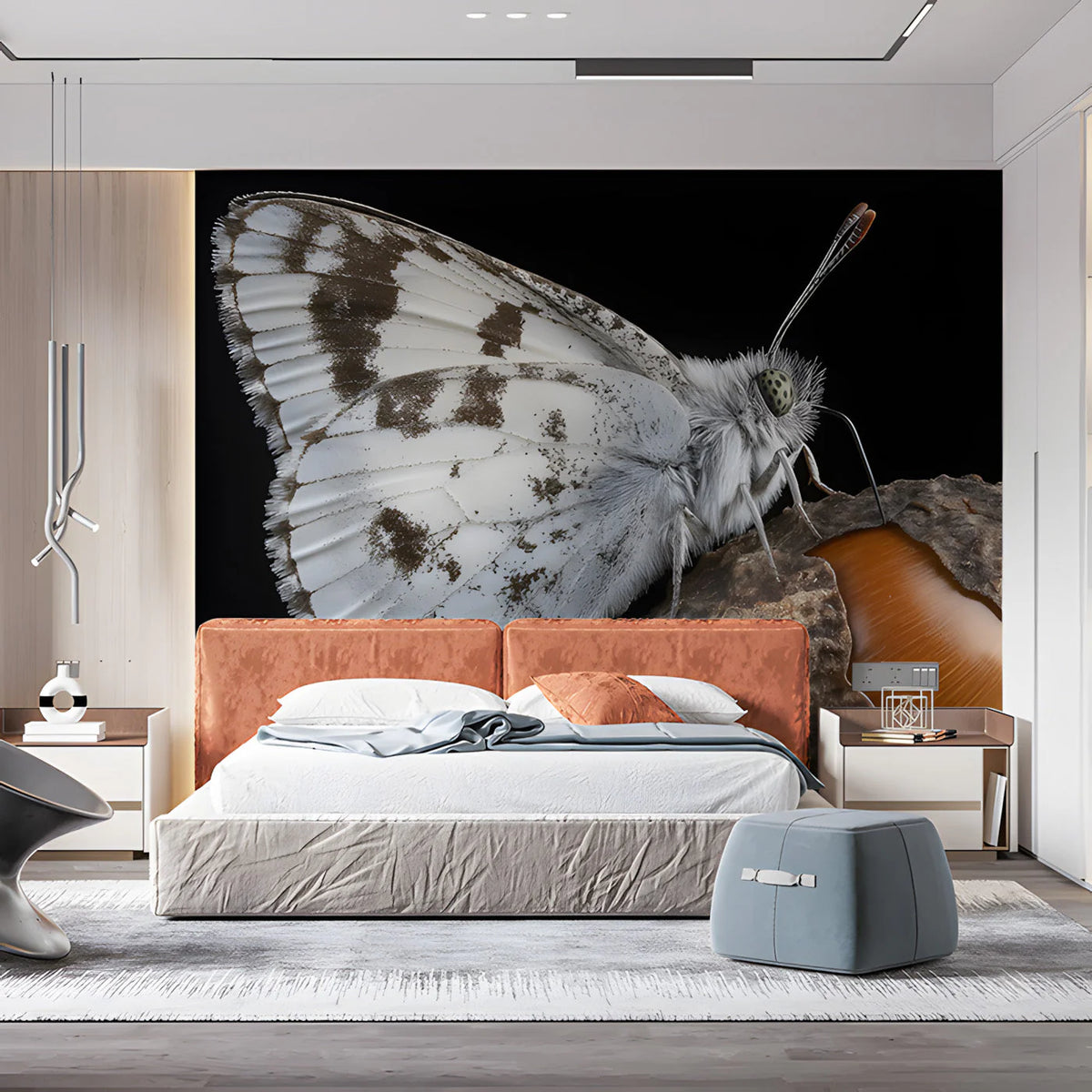 Macro Butterfly and Acorn Mural Wallpaper — Dark Nature Print Mural Wallpaper - pure wallpaper artwork