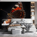 Macro Butterfly and Textured Bloom Mural Wallpaper — Dark Botanical Mural Wallpaper - pure wallpaper artwork
