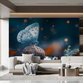 Ethereal Blue Butterfly Mural Wallpaper — Night Garden Pattern Mural Wallpaper - pure wallpaper artwork