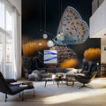 Macro Butterfly and Wildflower Mural Wallpaper — Moody Nature Mural Wallpaper - pure wallpaper artwork