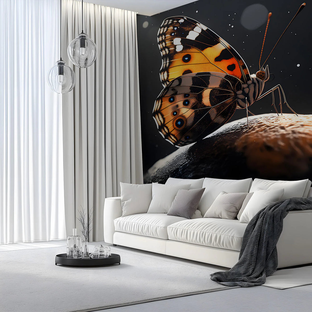 Monarch Butterfly Night Mural Wallpaper — Moody Nature Design Mural Wallpaper - pure wallpaper artwork