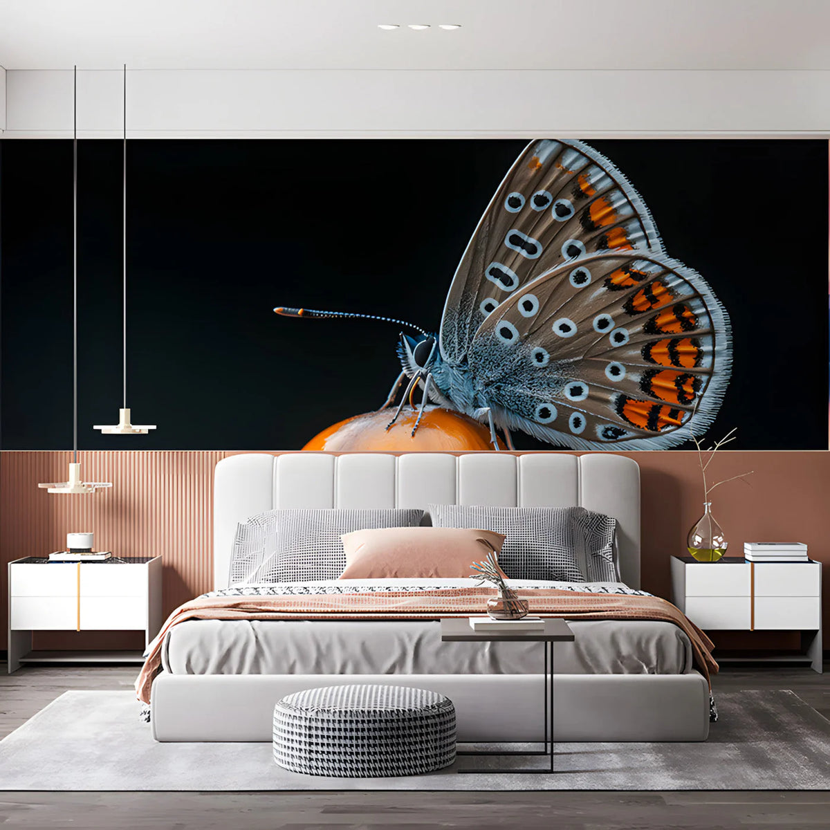 Macro Butterfly and Nut Mural Wallpaper — Realistic Nature Art Mural Wallpaper - pure wallpaper artwork