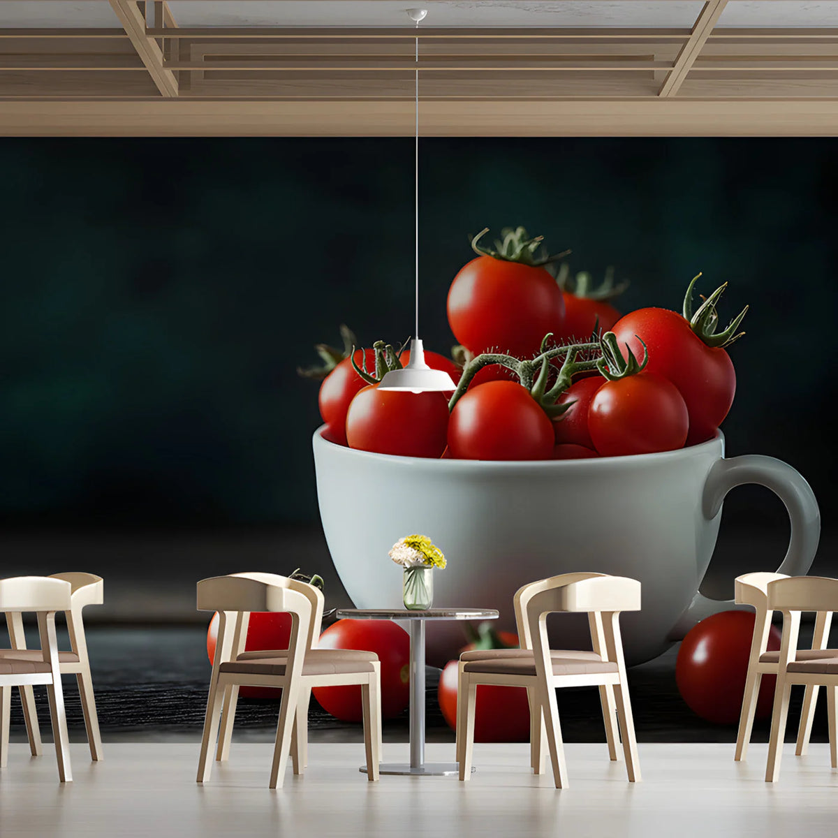 Tomato Harvest Cup Mural Wallpaper — Bold Culinary Art Mural Wallpaper - pure wallpaper artwork