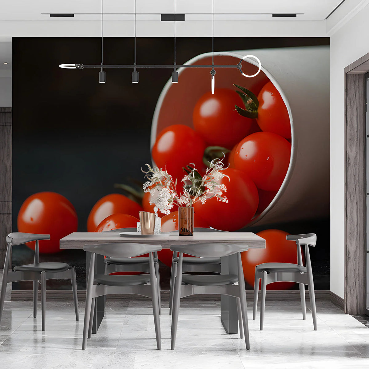 Overflowing Tomato Mural Wallpaper —Modern Food Art Decor Mural Wallpaper - pure wallpaper artwork