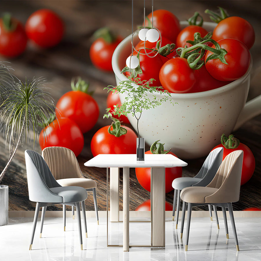 Rustic Cherry Tomato Still Life Mural Wallpaper —Culinary Charm Mural Wallpaper