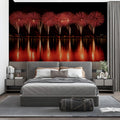 Crimson Fireworks Mural Wallpaper — Night Sky Waterfront Design Mural Wallpaper - pure wallpaper artwork