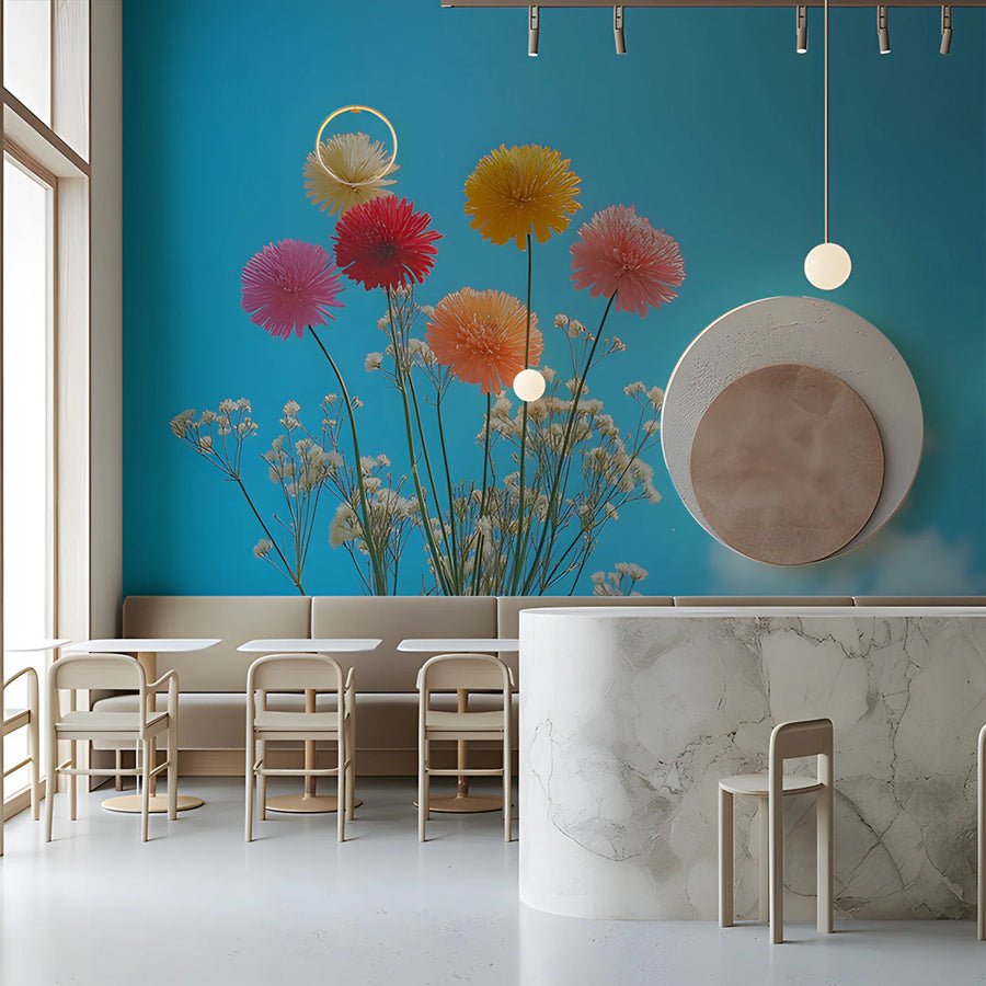 Vibrant Spring Bloom Mural Wallpaper — Cheerful Floral Design Mural Wallpaper