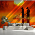 Sunrise Fisherman Mural Wallpaper — Vivid Cultural Landscape Mural Wallpaper - pure wallpaper artwork