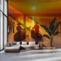 Golden Hour Fishing Boats Mural Wallpaper — Landscape Wall Decor Mural Wallpaper - pure wallpaper artwork