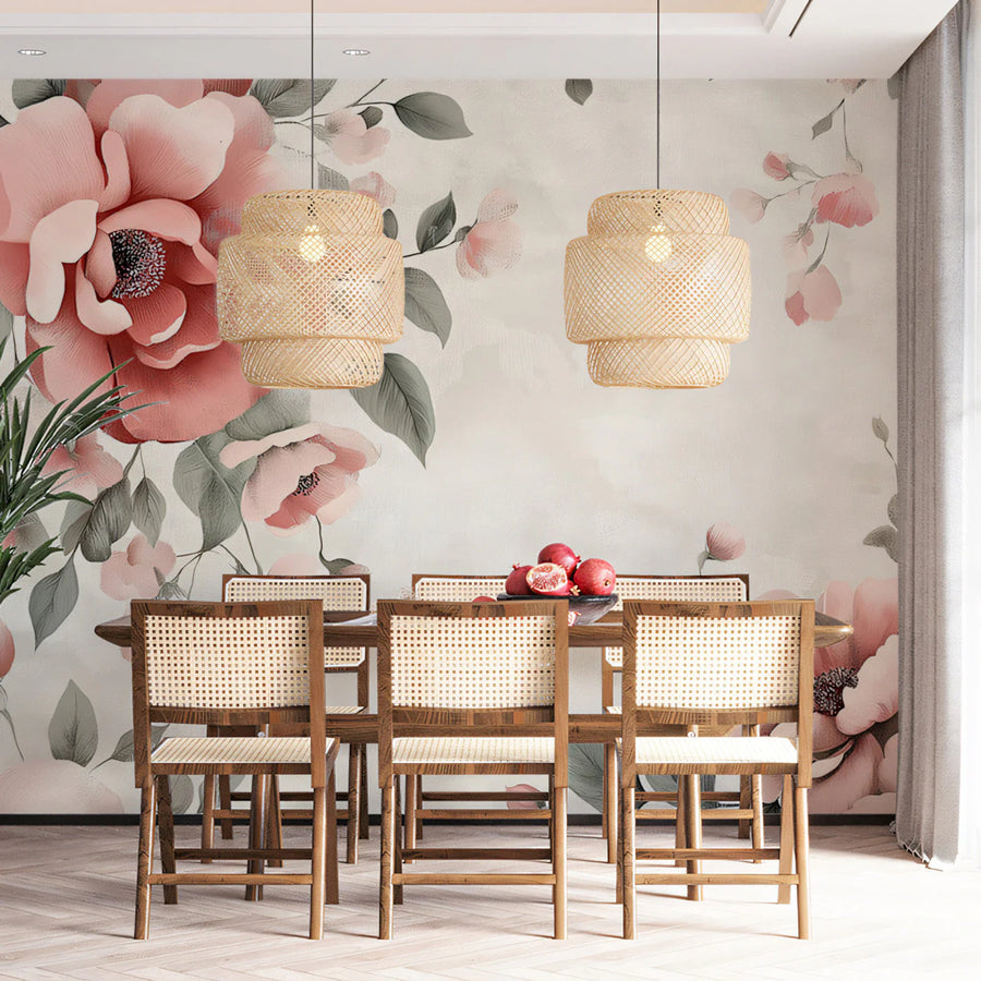 Blush Floral Mural Wallpaper with Soft Botanical Motifs Mural Wallpaper