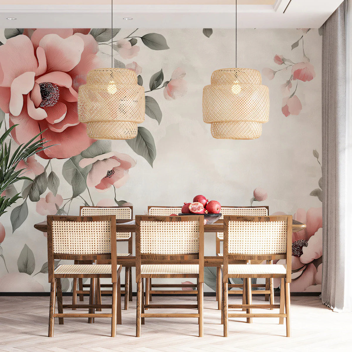 Blush Floral Mural Wallpaper with Soft Botanical Motifs Mural Wallpaper - pure wallpaper artwork