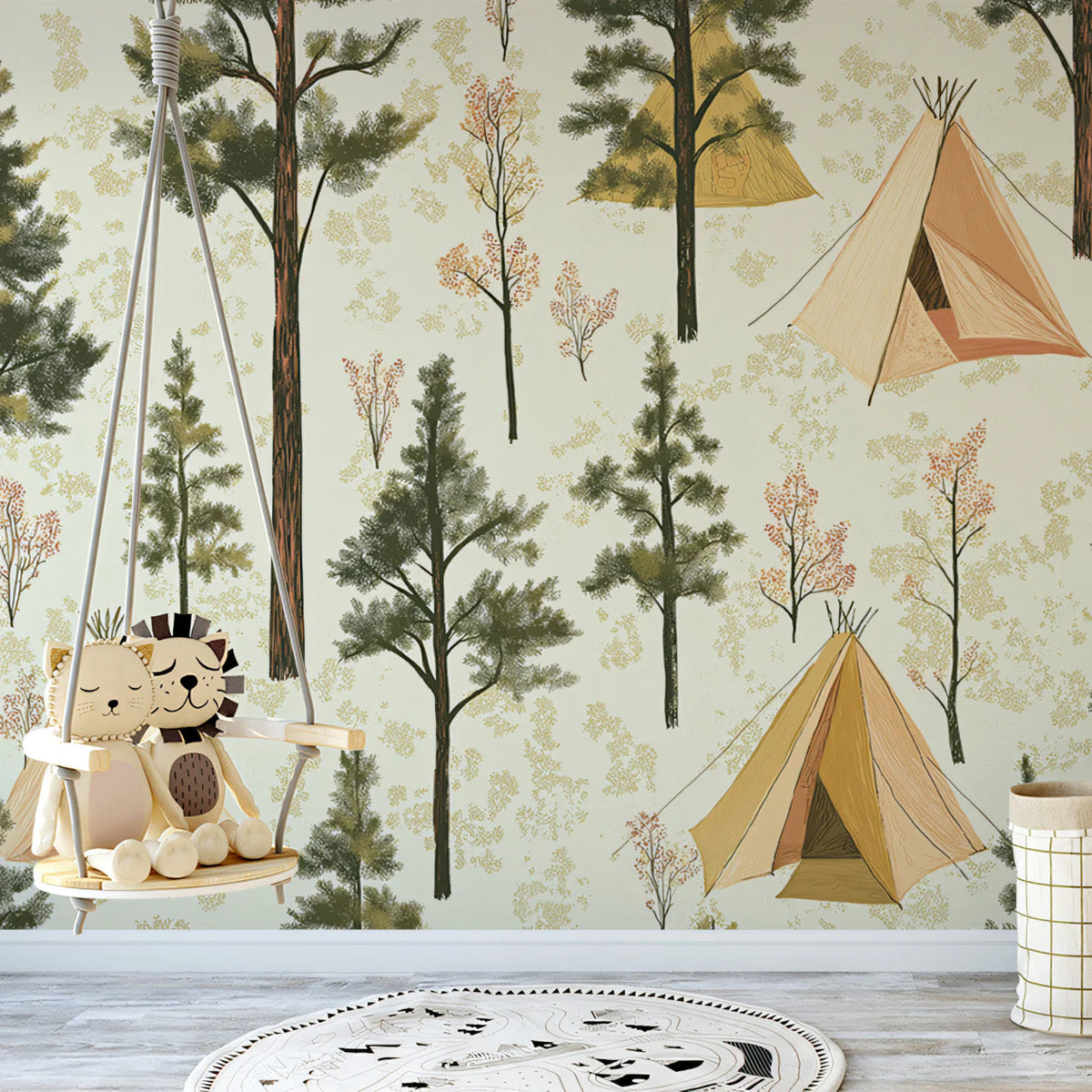 Camping in the Woods Mural Wallpaper — Whimsical Forest Decor Mural Wallpaper - pure wallpaper artwork
