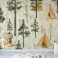 Camping in the Woods Mural Wallpaper — Whimsical Forest Decor Mural Wallpaper - pure wallpaper artwork