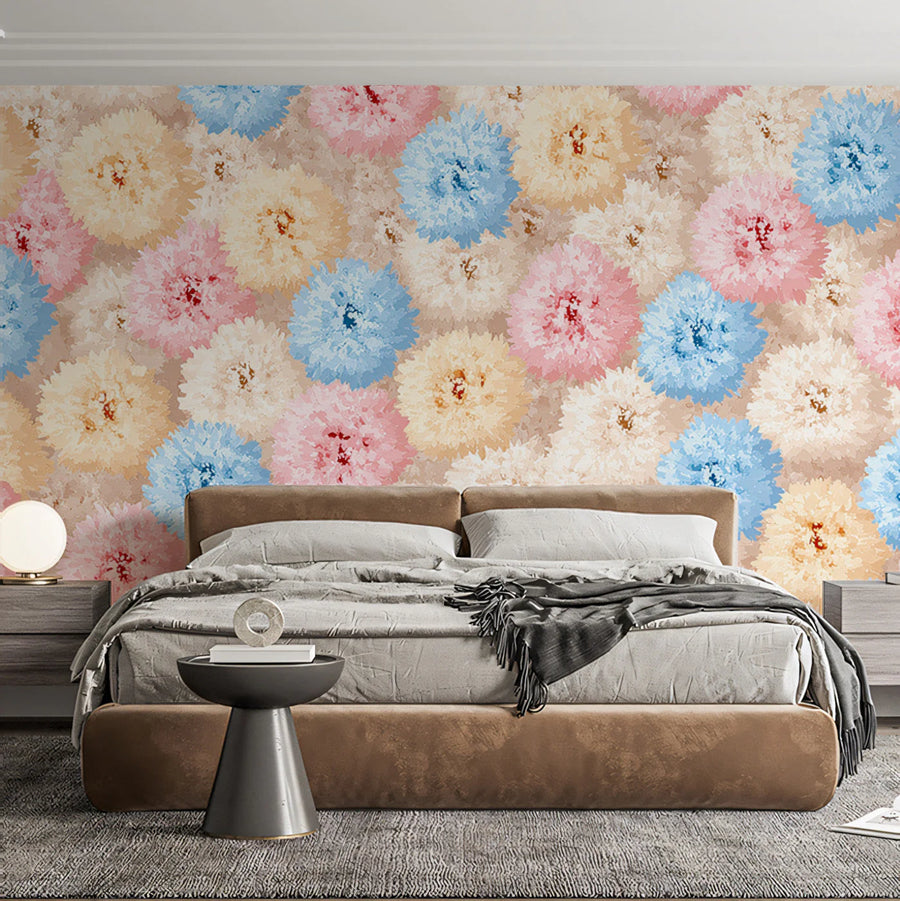Multicolor Floral Bedroom Mural Wallpaper Cheerful Lively Decoration Mural Wallpaper