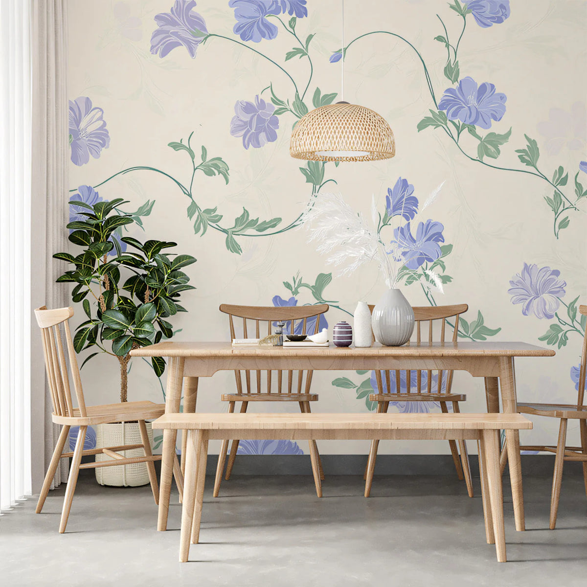 Wisteria Trail Floral Mural Wallpaper — Soft Botanical Design Mural Wallpaper - pure wallpaper artwork